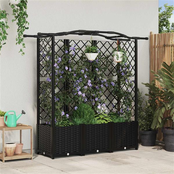 Grote foto vidaxl verhoogd bed met trellis en dak zwart 163 x 40 x 138 cm pp tuin en terras overige tuin en terras