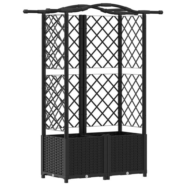 Grote foto vidaxl verhoogd bed met trellis en dak zwart 122 x 40 x 141 cm pp tuin en terras overige tuin en terras