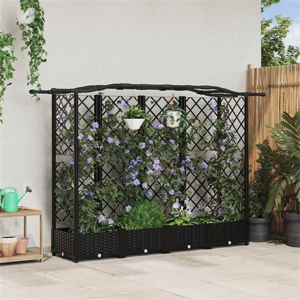 Grote foto vidaxl verhoogd bed met trellis en dak zwart 203 5 x 40 x 123 cm pp tuin en terras overige tuin en terras
