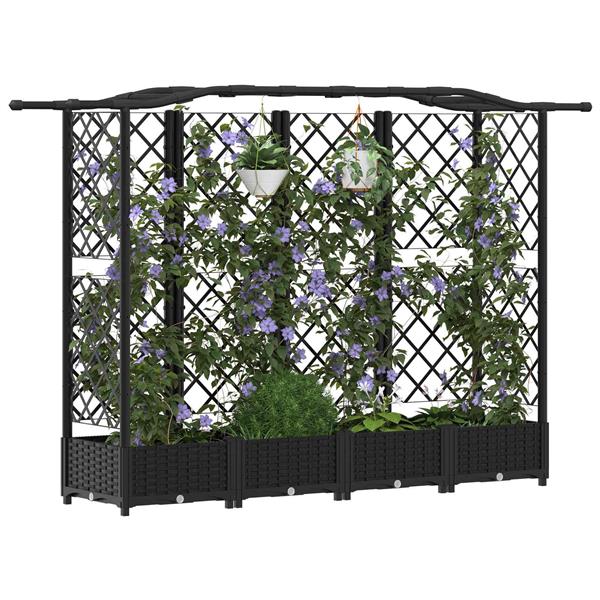 Grote foto vidaxl verhoogd bed met trellis en dak zwart 203 5 x 40 x 123 cm pp tuin en terras overige tuin en terras