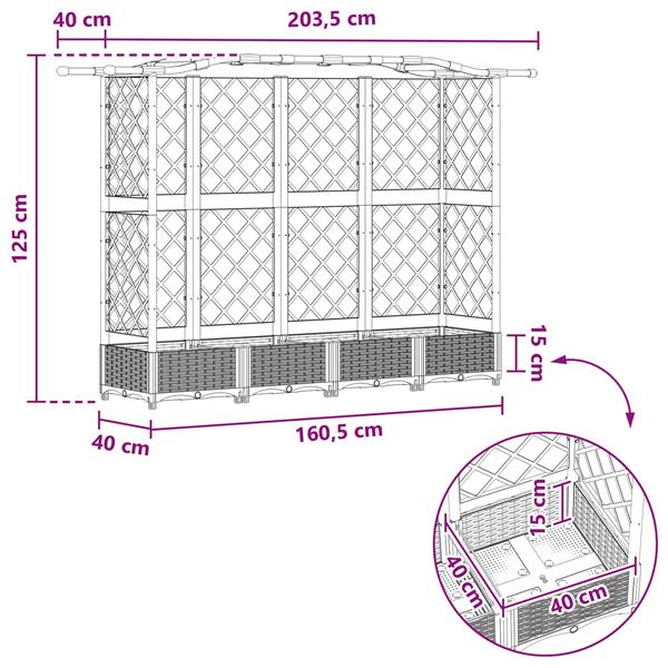 Grote foto vidaxl verhoogd bed met trellis en dak zwart 203 5 x 40 x 123 cm pp tuin en terras overige tuin en terras