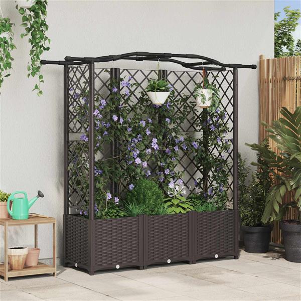 Grote foto vidaxl verhoogd bed met trellis en dak bruin 163 x 40 x 138 cm pp tuin en terras overige tuin en terras