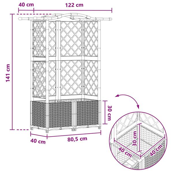 Grote foto vidaxl verhoogd bed met trellis en dak bruin 122 x 40 x 141 cm pp tuin en terras overige tuin en terras
