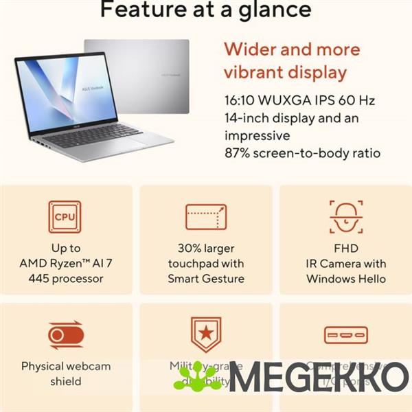 Grote foto asus vivobook 14 m1407ga ly012w 14 copilot pc amd ryzen ai 7 computers en software overige computers en software