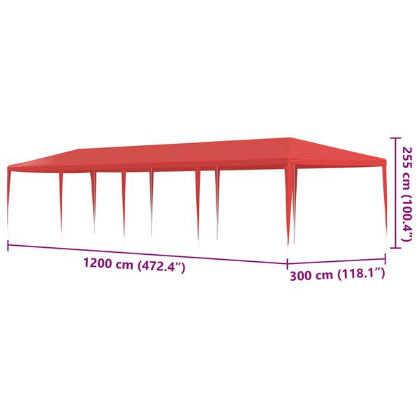 Grote foto vidaxl partytent rood 1200 x 300 x 255 cm pe en staal tuin en terras overige tuin en terras