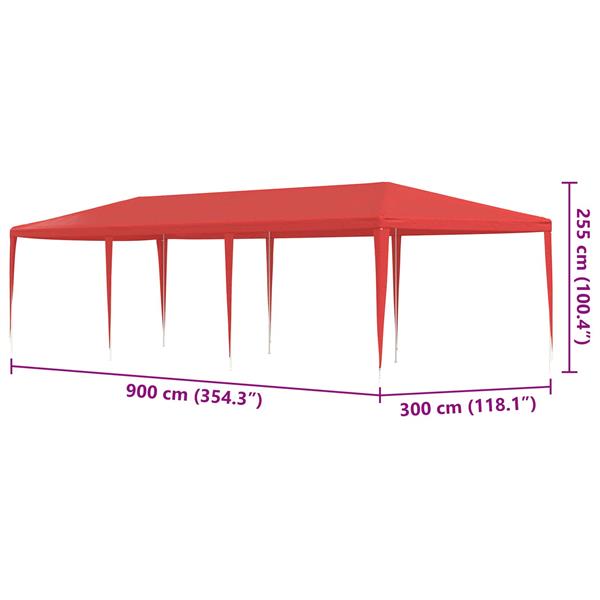 Grote foto vidaxl partytent rood 900 x 300 x 255 cm pe en staal tuin en terras overige tuin en terras