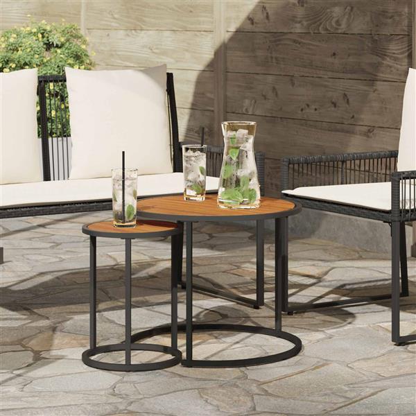 Grote foto vidaxl salontafelset 2 delig naturel en zwart massief acaciahout huis en inrichting eettafels