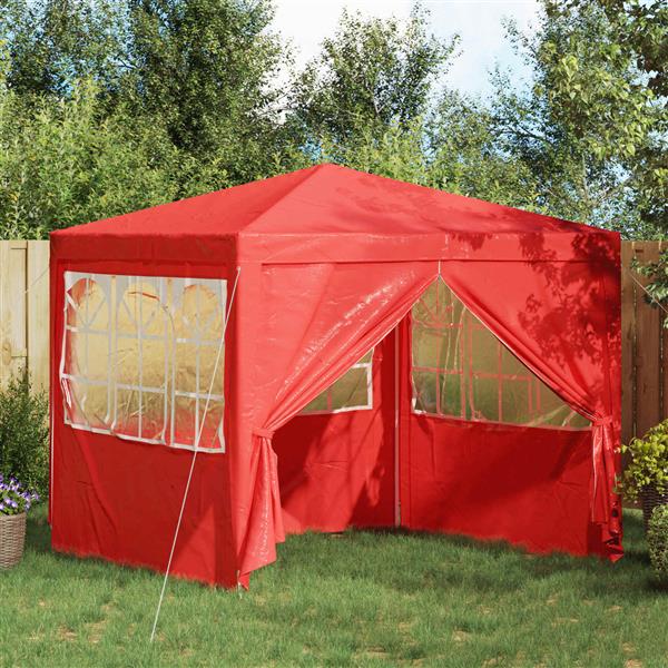 Grote foto vidaxl partytent rood 250 x 250 x 240 cm pe en staal tuin en terras overige tuin en terras
