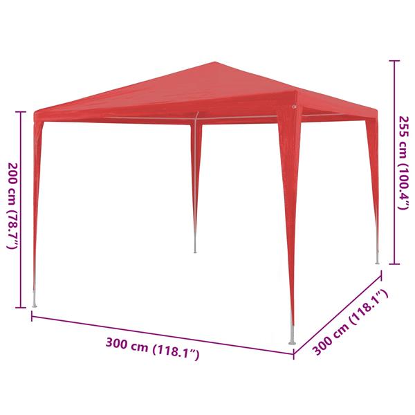 Grote foto vidaxl partytent rood 300 x 300 x 255 cm pe en staal tuin en terras overige tuin en terras