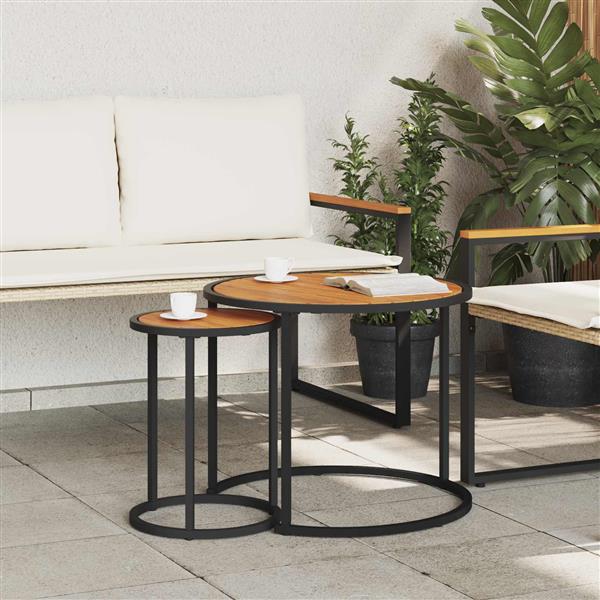 Grote foto vidaxl salontafelset 2 delig naturel en zwart massief acaciahout huis en inrichting eettafels