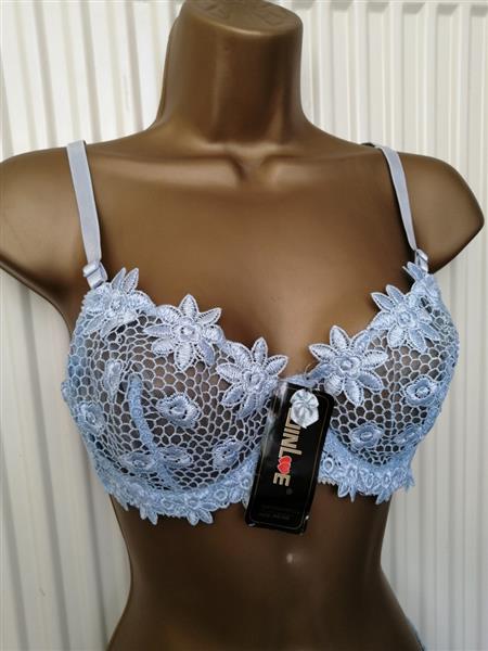 Grote foto elegante zachtblauwe bh met slip voor d cups kleding dames ondergoed en lingerie