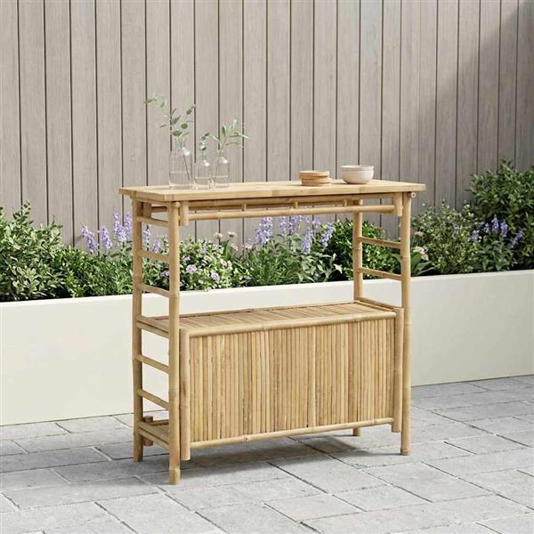 Grote foto vidaxl buiten bartafel met opslag naturel 110 x 50 x 105 cm bamboe tuin en terras tuinmeubelen