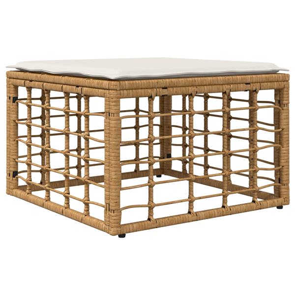Grote foto vidaxl tuinvoetenbank met kussen naturel 55 x 55 x 37 cm poly rattan tuin en terras tuinmeubelen