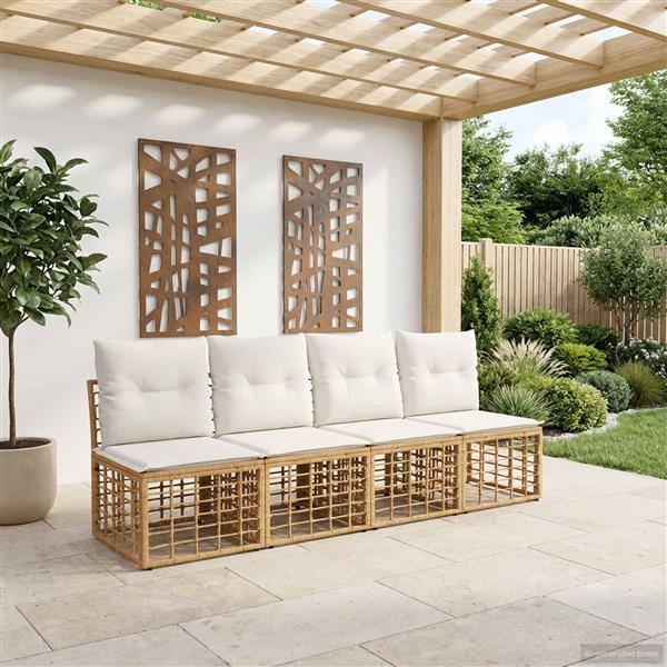 Grote foto vidaxl 4 zits tuin sofa armloos met kussen 4 pcs naturel poly rattan tuin en terras tuinmeubelen