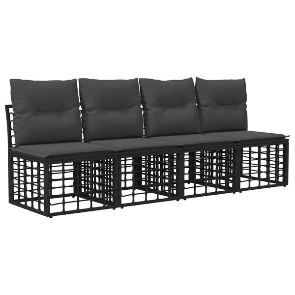 Grote foto vidaxl 4 zits tuin sofa armloos met kussen 4 pcs zwart poly rattan tuin en terras tuinmeubelen