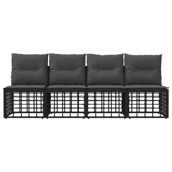 Grote foto vidaxl 4 zits tuin sofa armloos met kussen 4 pcs zwart poly rattan tuin en terras tuinmeubelen
