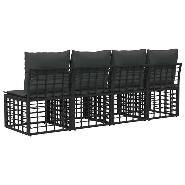 Grote foto vidaxl 4 zits tuin sofa armloos met kussen 4 pcs zwart poly rattan tuin en terras tuinmeubelen