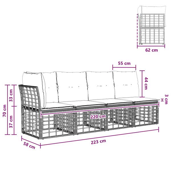 Grote foto vidaxl 4 zits tuin sofa met linker arm 4 pcs naturel poly rattan tuin en terras tuinmeubelen