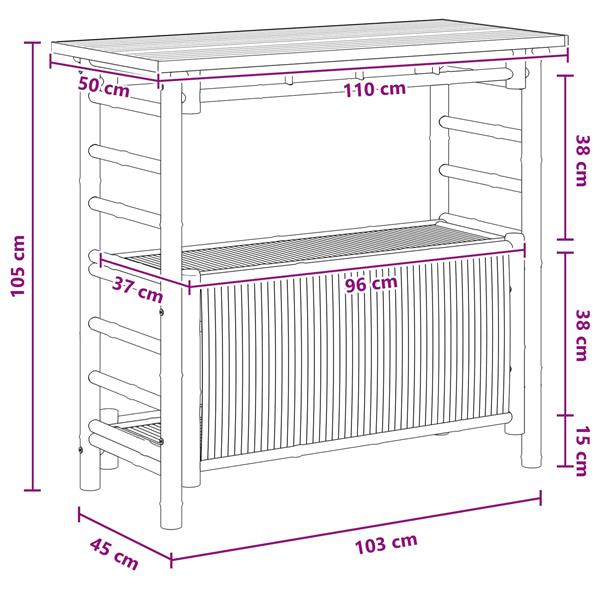 Grote foto vidaxl buiten bartafel met opslag naturel 110 x 50 x 105 cm bamboe tuin en terras tuinmeubelen