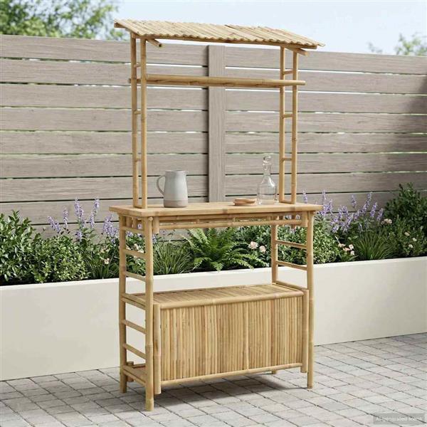 Grote foto vidaxl buiten bartafel met opslag naturel 110 x 50 x 210 cm bamboe tuin en terras tuinmeubelen