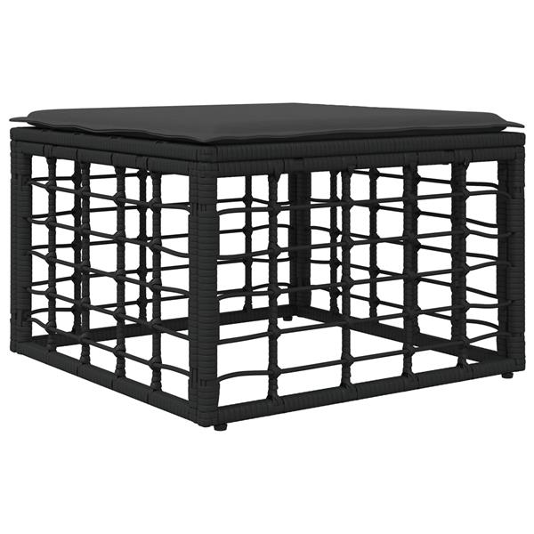 Grote foto vidaxl tuinvoetenbank met kussen zwart 55 x 55 x 37 cm poly rattan tuin en terras tuinmeubelen