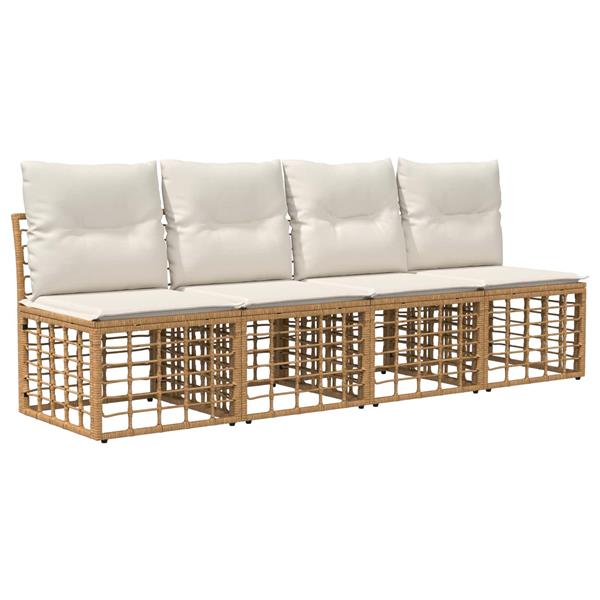 Grote foto vidaxl 4 zits tuin sofa armloos met kussen 4 pcs naturel poly rattan tuin en terras tuinmeubelen
