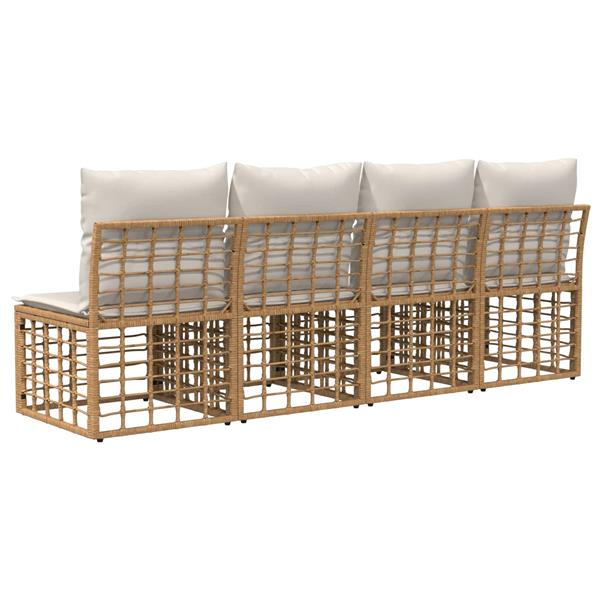 Grote foto vidaxl 4 zits tuin sofa armloos met kussen 4 pcs naturel poly rattan tuin en terras tuinmeubelen