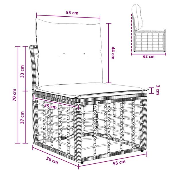 Grote foto vidaxl modulaire outdoor armloze sofa eenheid zwart 62 x 55 x 70 cm tuin en terras tuinmeubelen