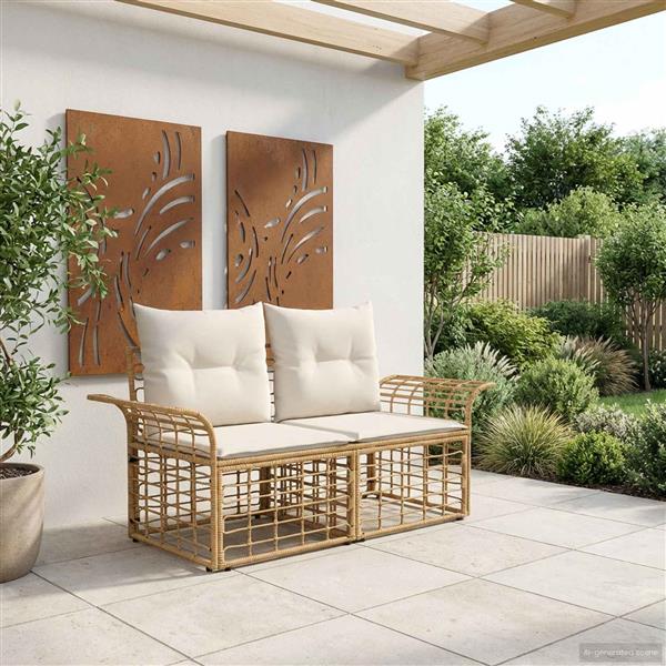 Grote foto vidaxl buiten loveseat 2 pcs natuurlijk en cr me wit poly rattan tuin en terras tuinmeubelen