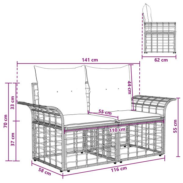 Grote foto vidaxl buiten loveseat 2 pcs zwart en donkergrijs poly rattan tuin en terras tuinmeubelen