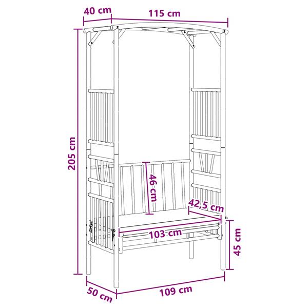 Grote foto vidaxl tuinboog met bank naturel 115 x 50 x 205 cm bamboe tuin en terras overige tuin en terras