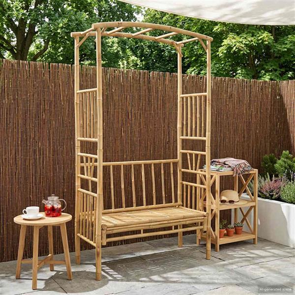 Grote foto vidaxl tuinboog met bank naturel 115 x 50 x 205 cm bamboe tuin en terras overige tuin en terras