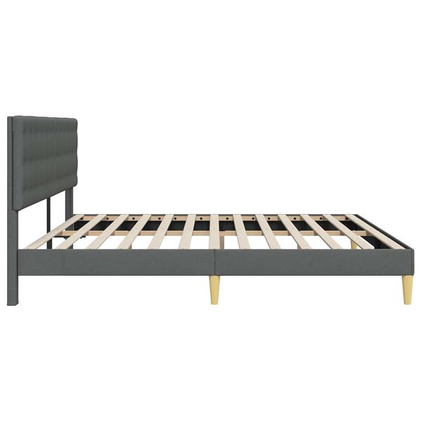 Grote foto vidaxl bedframe met hoofdeinde donkergrijs 200 x 200 cm stof antiek en kunst stoelen en banken