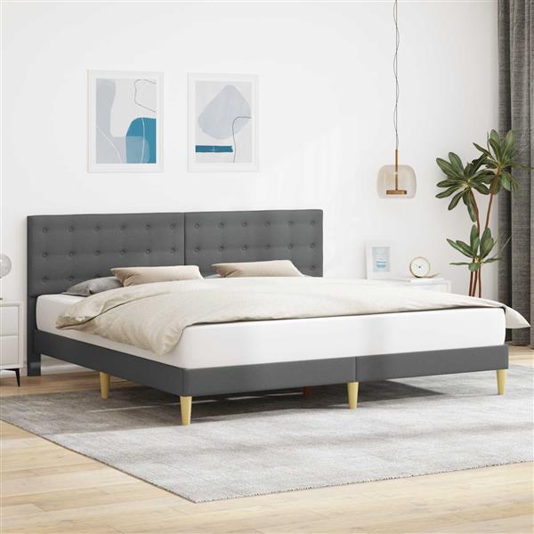 Grote foto vidaxl bedframe met hoofdeinde donkergrijs 180 x 200 cm stof antiek en kunst stoelen en banken