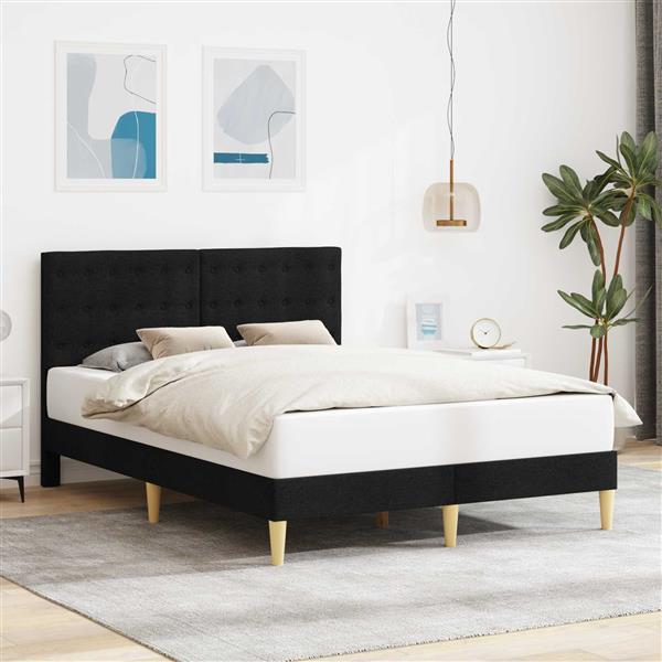 Grote foto vidaxl bedframe met hoofdeinde zwart 160 x 200 cm stof antiek en kunst stoelen en banken