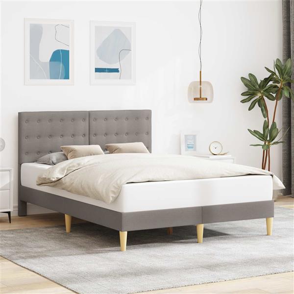Grote foto vidaxl bedframe met hoofdeinde taupe 140 x 190 cm stof antiek en kunst stoelen en banken
