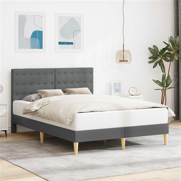 Grote foto vidaxl bedframe met hoofdeinde donkergrijs 120 x 200 cm stof antiek en kunst stoelen en banken