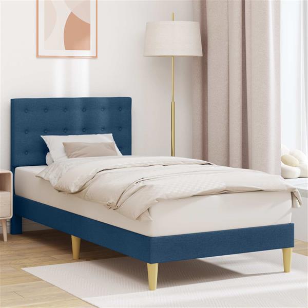 Grote foto vidaxl bedframe met hoofdeinde blauw 100 x 200 cm stof antiek en kunst stoelen en banken