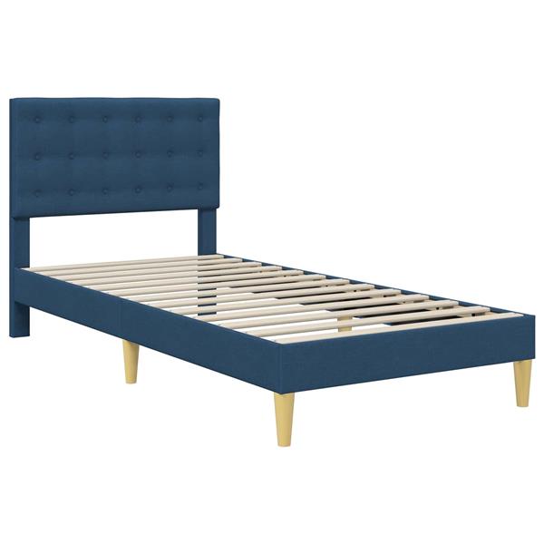 Grote foto vidaxl bedframe met hoofdeinde blauw 100 x 200 cm stof antiek en kunst stoelen en banken