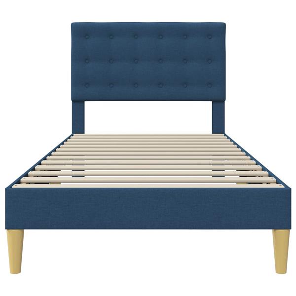 Grote foto vidaxl bedframe met hoofdeinde blauw 100 x 200 cm stof antiek en kunst stoelen en banken