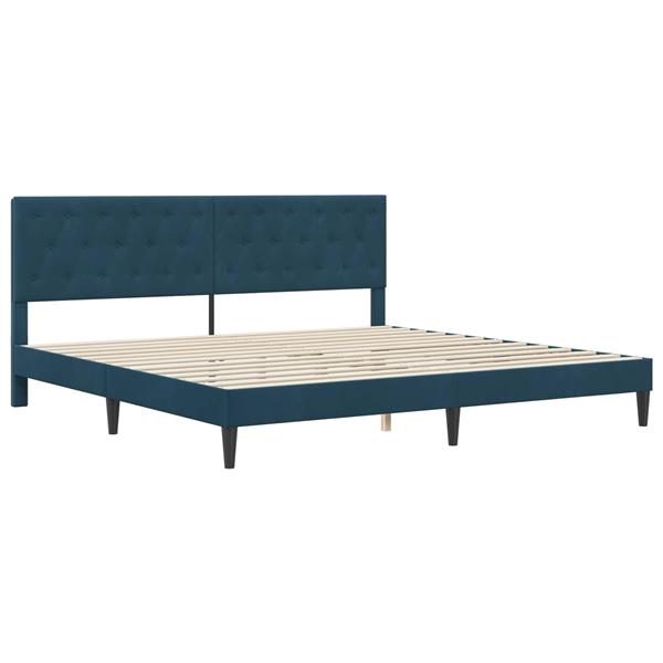 Grote foto vidaxl bedframe met hoofdeinde blauw 200 x 200 cm fluweel antiek en kunst stoelen en banken