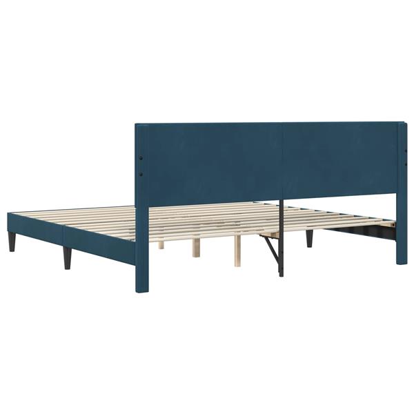Grote foto vidaxl bedframe met hoofdeinde blauw 200 x 200 cm fluweel antiek en kunst stoelen en banken
