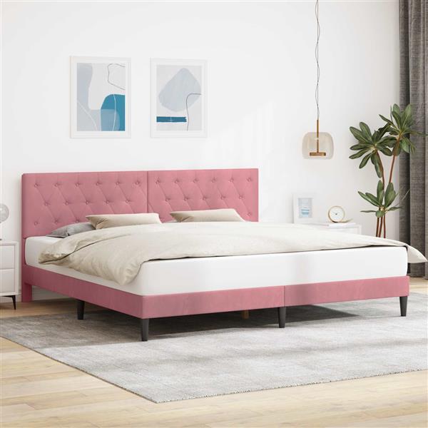 Grote foto vidaxl bedframe met hoofdeinde roze 200 x 200 cm fluweel antiek en kunst stoelen en banken