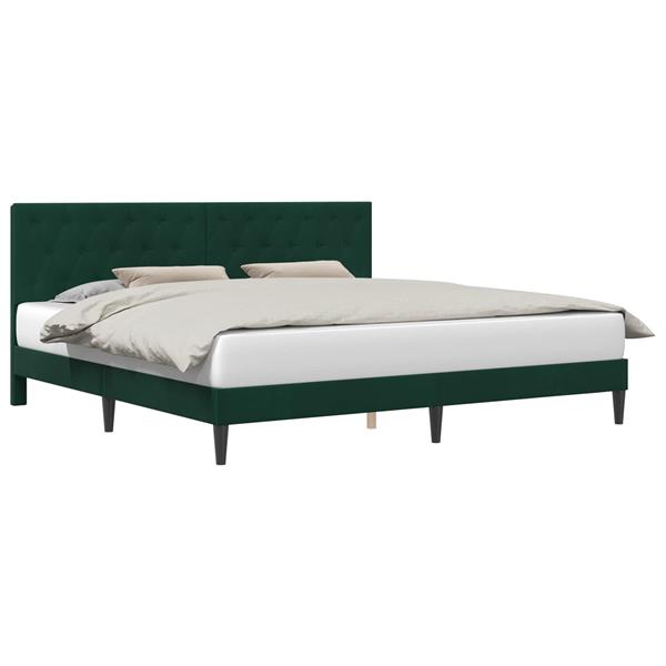 Grote foto vidaxl bedframe met hoofdeinde donkergroen 200 x 200 cm fluweel antiek en kunst stoelen en banken