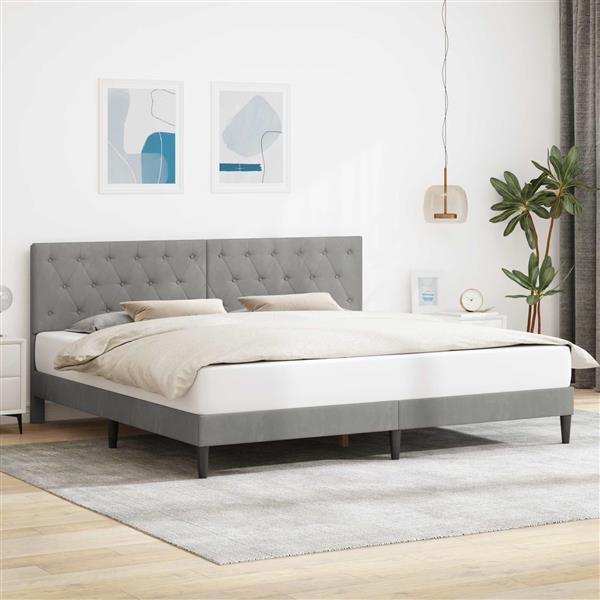 Grote foto vidaxl bedframe met hoofdeinde lichtgrijs 200 x 200 cm fluweel antiek en kunst stoelen en banken