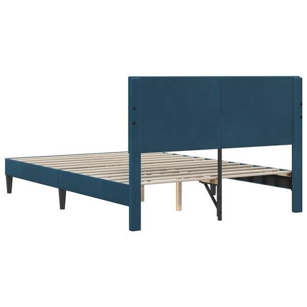 Grote foto vidaxl bedframe met hoofdeinde blauw 160 x 200 cm fluweel antiek en kunst stoelen en banken
