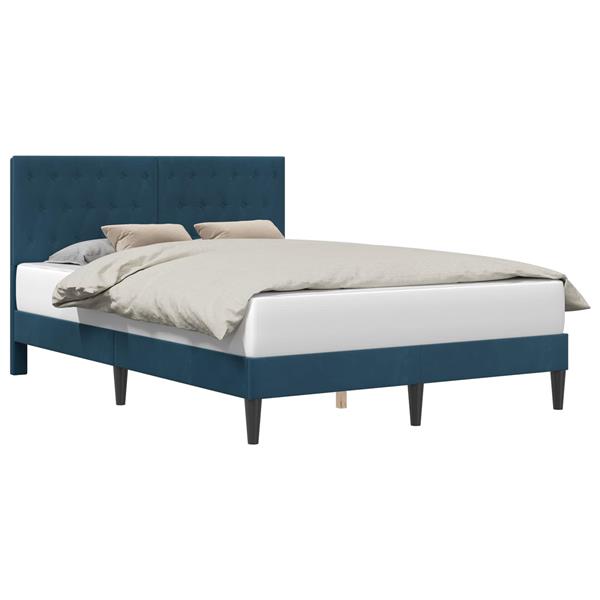 Grote foto vidaxl bedframe met hoofdeinde blauw 140 x 200 cm fluweel antiek en kunst stoelen en banken