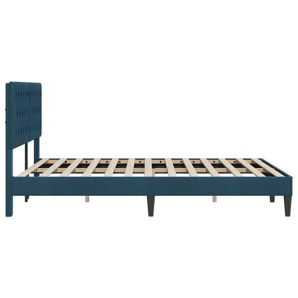 Grote foto vidaxl bedframe met hoofdeinde blauw 140 x 200 cm fluweel antiek en kunst stoelen en banken