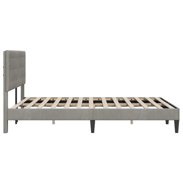 Grote foto vidaxl bedframe met hoofdeinde lichtgrijs 120 x 200 cm fluweel antiek en kunst stoelen en banken