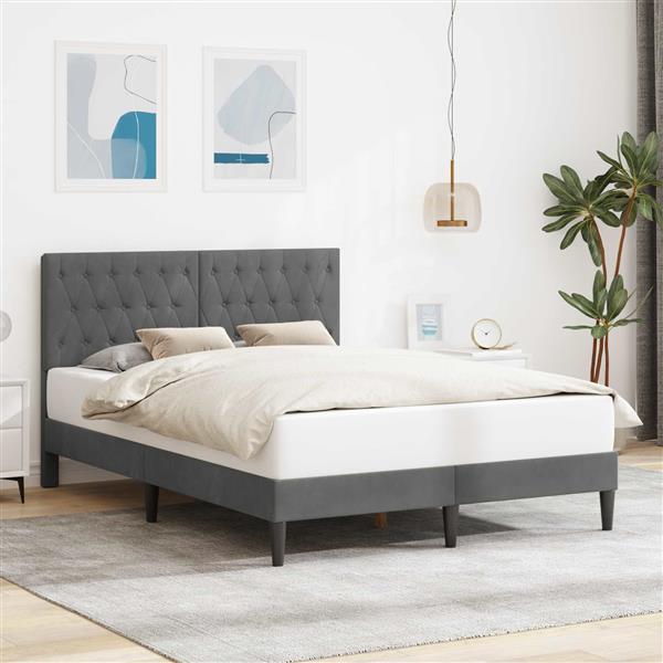 Grote foto vidaxl bedframe met hoofdeinde donkergrijs 120 x 190 cm fluweel antiek en kunst stoelen en banken